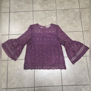 Ellison Modern Vintage Lace Bell Sleeve Top Burgundy Size Large
